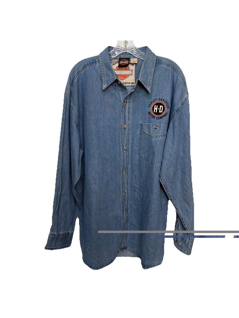 Harley-Davidson Embroidered Men’s XL Denim Long Sleeve Button Down Shirt Biker